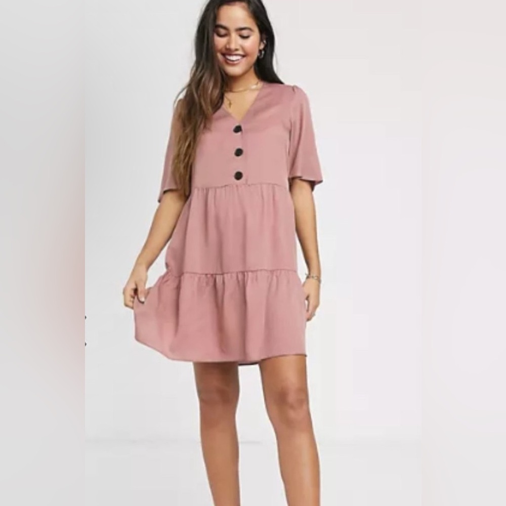 Mango Buttoned Mini Smock Dress In Pink Size Us 4
